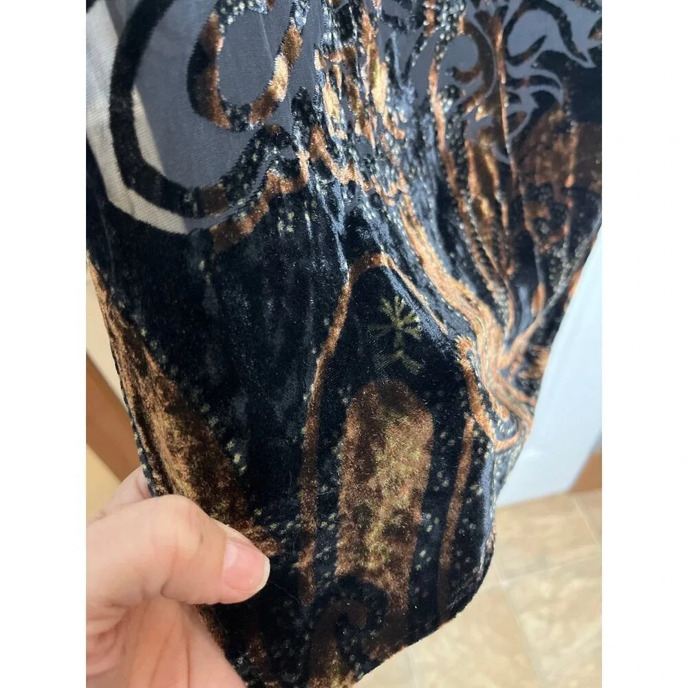 Black Gold Burnout Velvet Scarf Shawl‎ Sheer Wrap Whimsigoth